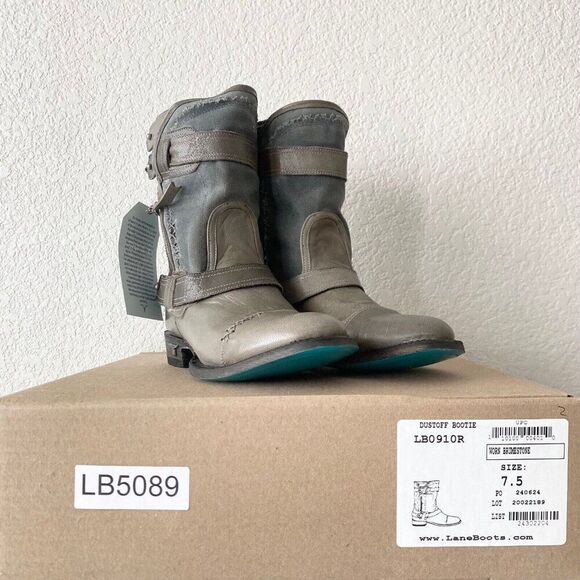 Lane Boots Womens Gray Leather Canvas Mid-Calf Western Moto Style Zip Size 7.5 - Picture 10 of 11